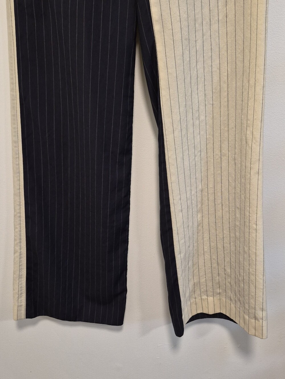 Off-White c/o Virgil Abloh Pinstripe Trousers Split Black/Cream Women's Sz 27 - Picture 4 of 10